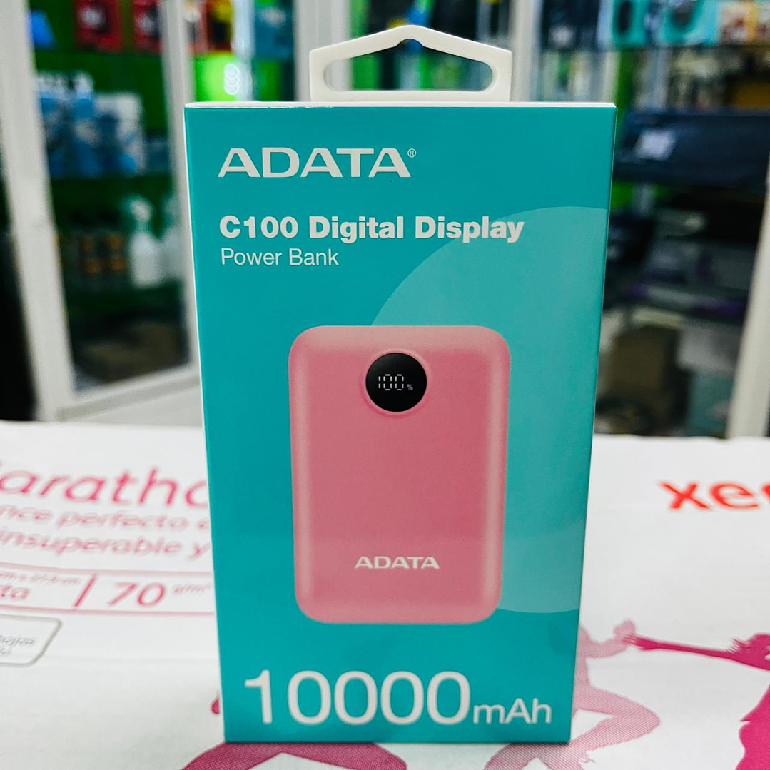 PowerBank ADATA C100 de 10,000 mAh. Carga simultánea de 2 dispositivos. Con indicador LED de carga. Color ROSA. PC10022-12PK 1