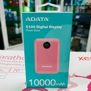 PowerBank ADATA C100 de 10,000 mAh. Carga simultánea de 2 dispositivos. Con indicador LED de carga. Color ROSA. PC10022-12PK