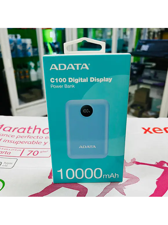 PowerBank ADATA C100 de 10,000 mAh. Carga simultánea de 2 dispositivos. Con indicador LED de carga. Color AZUL. PC10022-12LB 1
