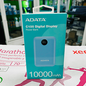 PowerBank ADATA C100 de 10,000 mAh. Carga simultánea de 2 dispositivos. Con indicador LED de carga. Color AZUL. PC10022-12LB