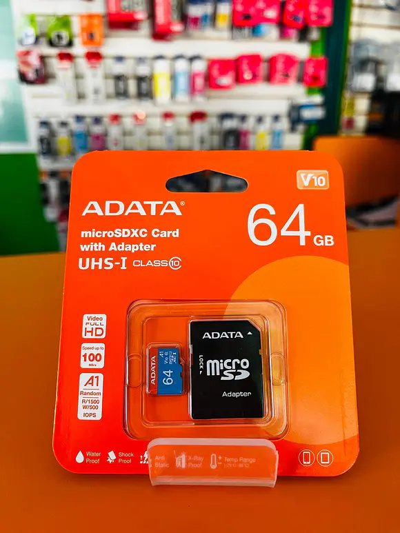Micro SD ADATA AUSDX64GUICL10A1-RA1, 64 GB, 100 MB/s, 25 MB/s, Negro, Clase 10 1