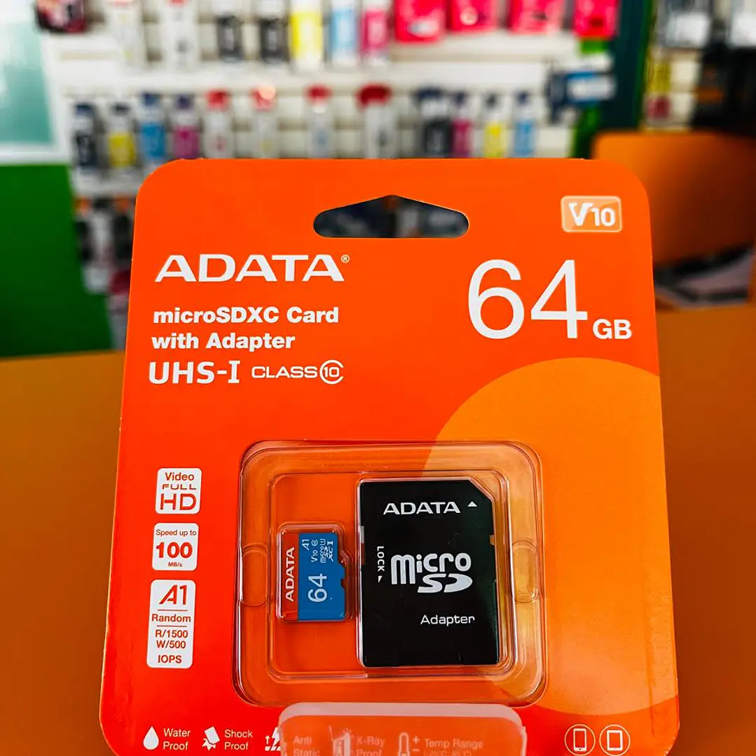 Micro SD ADATA AUSDX64GUICL10A1-RA1, 64 GB, 100 MB/s, 25 MB/s, Negro, Clase 10 1
