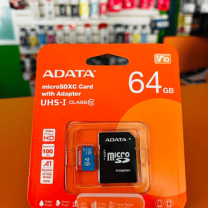 Micro SD ADATA AUSDX64GUICL10A1-RA1, 64 GB, 100 MB/s, 25 MB/s, Negro, Clase 10