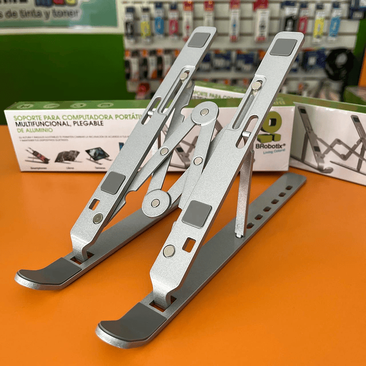 Soporte de Aluminio, Plegable, 7 Angulos Ajustables p/Laptop, Tablet, Celular, 1.8 a 17 Pulgadas, BROBOTIX 263564 3