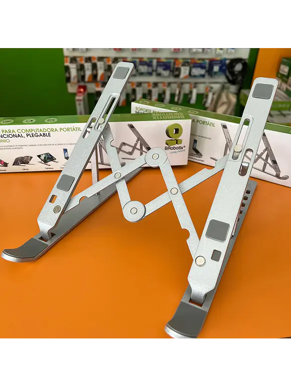 Soporte de Aluminio, Plegable, 7 Angulos Ajustables p/Laptop, Tablet, Celular, 1.8 a 17 Pulgadas, BROBOTIX 263564 4