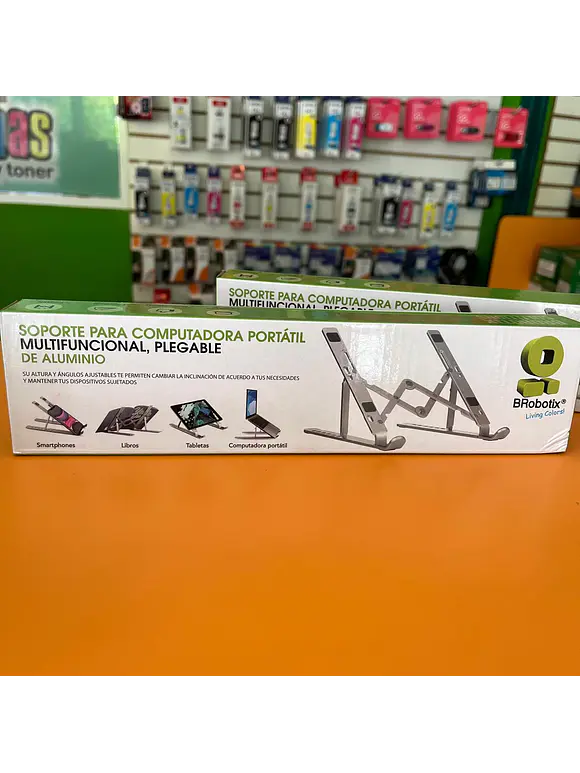 Soporte de Aluminio, Plegable, 7 Angulos Ajustables p/Laptop, Tablet, Celular, 1.8 a 17 Pulgadas, BROBOTIX 263564 1