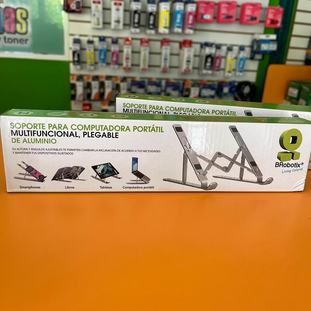 Soporte de Aluminio, Plegable, 7 Angulos Ajustables p/Laptop, Tablet, Celular, 1.8 a 17 Pulgadas, BROBOTIX 263564 1