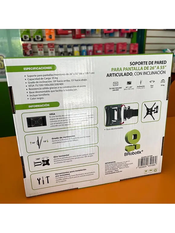 Soporte de Pared MOVIL para TV de 26 a 55 Pulgadas, De Acero, Resistencia 35kg, 651589 BROBOTIX 3