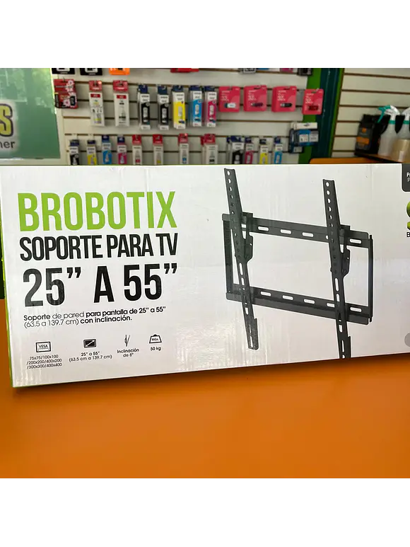 Soporte de Pared FIJO para TV de 26 a 55 Pulgadas, De Acero, Resistencia 45kg, C/Inclinación de 15 grados, 651572 BROBOTIX 1