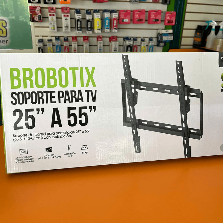 Soporte de Pared FIJO para TV de 26 a 55 Pulgadas, De Acero, Resistencia 45kg, C/Inclinación de 15 grados, 651572 BROBOTIX 1