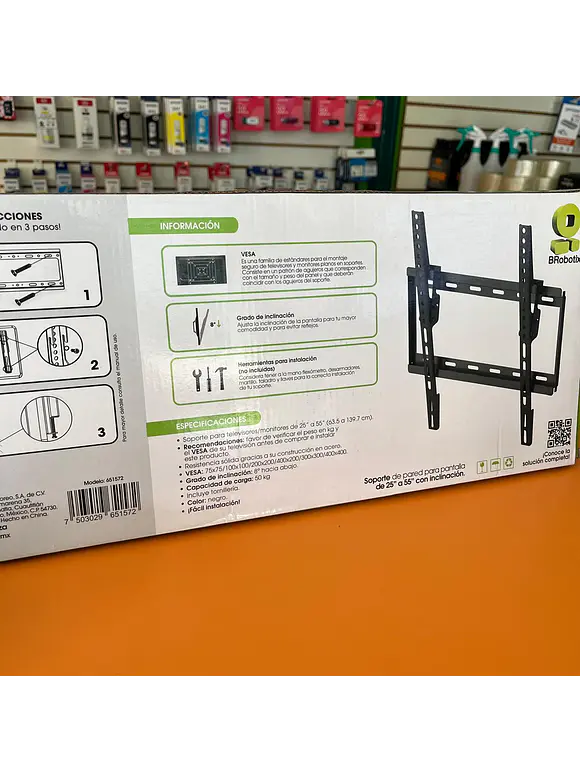 Soporte de Pared FIJO para TV de 26 a 55 Pulgadas, De Acero, Resistencia 45kg, C/Inclinación de 15 grados, 651572 BROBOTIX 2