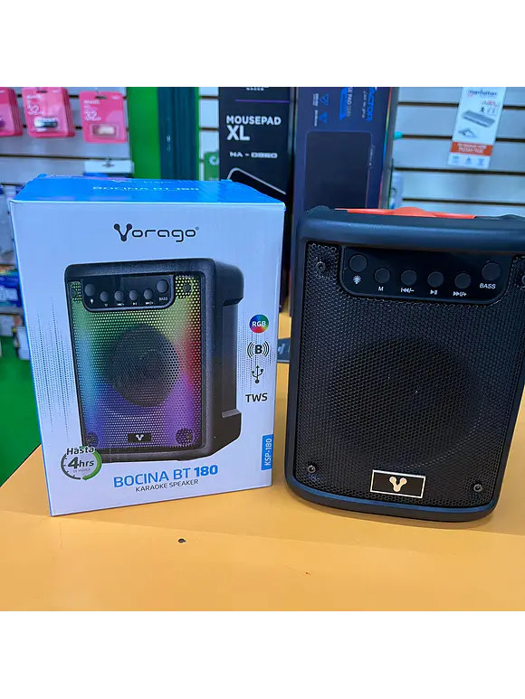 MINI BAFLE VORAGO KSP-180 NEGRO 3 PULGADAS 10WATTS RMS / RECARGABLE / TWS BT 4HRS CARGA USB TIPO C 1