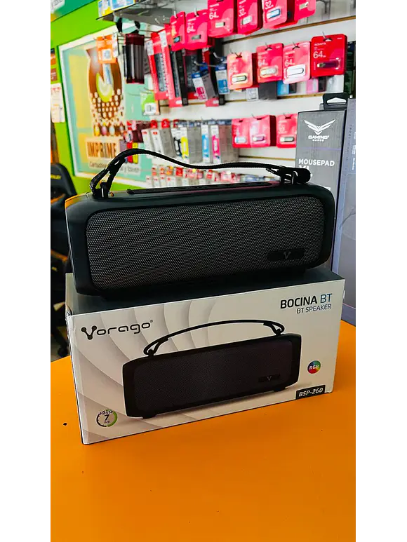 BOCINA VORAGO BSP-260 BLUETOOTH / USB / 3.5MM / LUZ RGB / TWS / 16W RMS CON HASTA 7 HRS AUTONOMIA 3