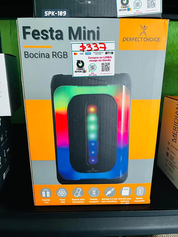 Bocina Bluetooth Inalámbrica Portátil Luz RGB Mini Festa | PERFECT CHOICE 1