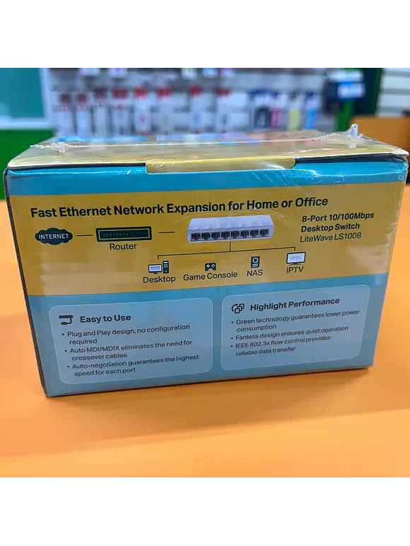 SWITCH DE 8 PUERTOS PARA ESCRITORIO CON TECNOLOGÍA GREEN ETHERNET PLUG AND PLAY TP-LINK LS1008 DE 8 PTOS 10/100M 2