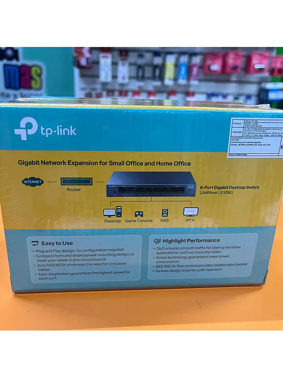 SWITCH DE 8 PUERTOS GIGABIT TP-LINK LS108G PARA ESCRITORIO PLUG AND PLAY CON CARCASA DE ACERO 2