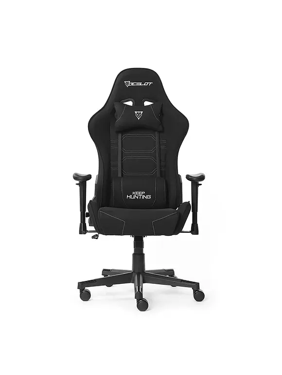 SILLA OCELOT GAMING OST-BLACK NIGHT /TELA AUTOMOTRIZ / BASE NYLON AJUSTABLE / DESCANSABRAZOS 1D / PISTON CLASE 4 / RECLINABLE 90-155 GRADOS / HASTA 150KG / COJINES LUMBAR Y CERVICAL / COLOR NEGRO CON 2
