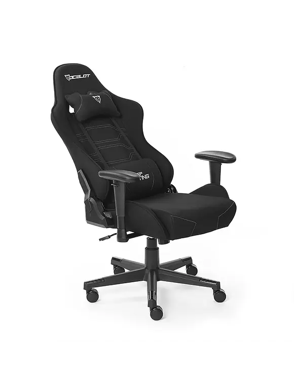 SILLA OCELOT GAMING OST-BLACK NIGHT /TELA AUTOMOTRIZ / BASE NYLON AJUSTABLE / DESCANSABRAZOS 1D / PISTON CLASE 4 / RECLINABLE 90-155 GRADOS / HASTA 150KG / COJINES LUMBAR Y CERVICAL / COLOR NEGRO CON 4