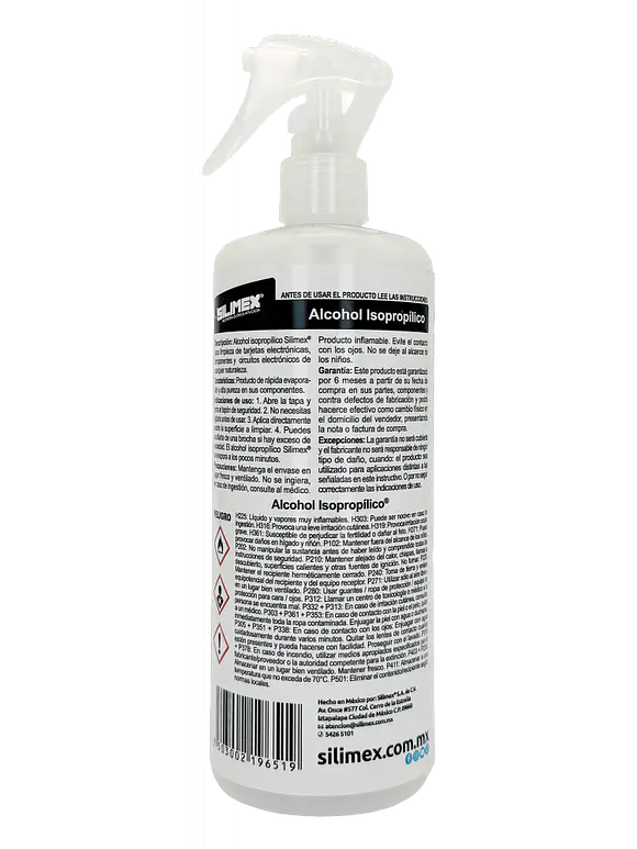 Limpiador De Circuitos Alcohol Isopropílico Silimex Al 99.7% Iso Pro 500ml 3