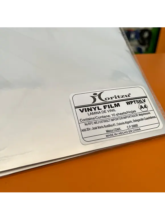 VINIL AUTOADHESIVO PLATA IMPRIMIBLE TINTA COMÚN 10 HOJAS A4 4