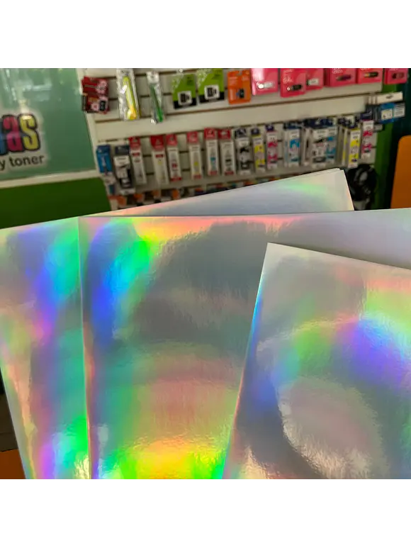 VINIL AUTOADHESIVO HOLOGRAFICO IMPRIMIBLE TINTA COMUN 10 HOJAS A4 2