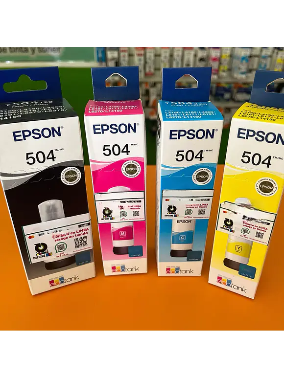 PACK Botella de Tinta Epson T504: Negro, Cyan, Amarillo, Magenta 1