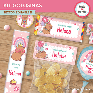 Capibara rosa: kit etiquetas de golosinas Descarga GRATIS