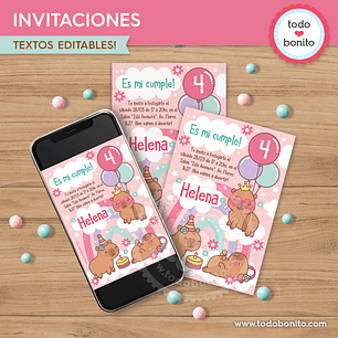 Capibara rosa: invitación imprimible y digital Descarga GRATIS