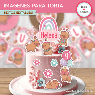 Capibara rosa: imágenes para decorar la torta Descarga GRATIS