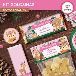 Animales del bosque rosa: kit etiquetas de golosinas Descarga GRATIS
