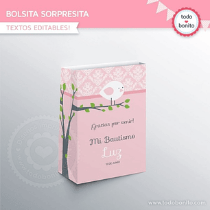 Pajarito rosa: bolsa sorpresita para imprimir Descarga GRATIS