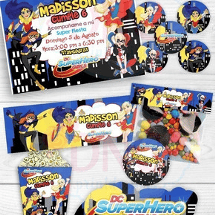 Kit Imprimible Invitaciones Candy Bar Png / Dc Comic Girls 1