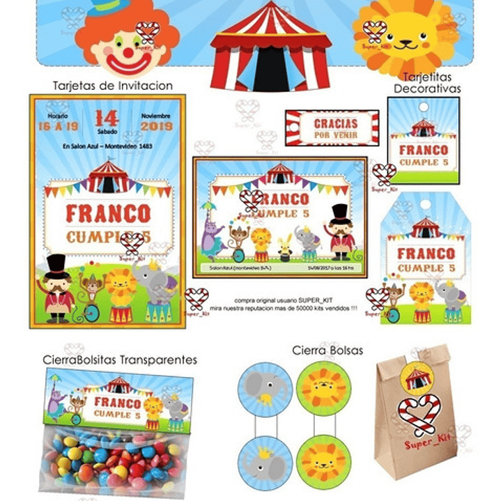 Kit Imprimible Circo Celeste 100% Editable 2