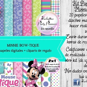 Papeles Fondos Digitales Minnie Bowtique Kit Imprimible