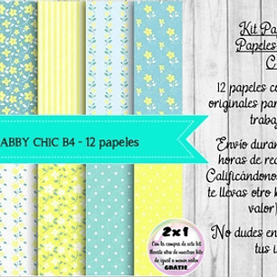Papeles Digitales Fondos Shabby Chic Celeste Y Amarillo B4