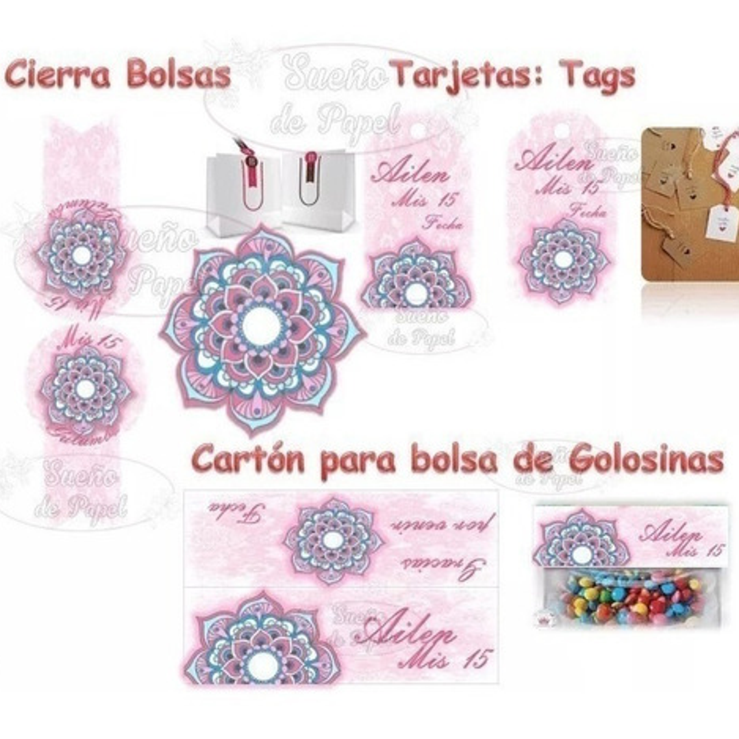 Kit Imprimible Mandala Rosa Editable 3
