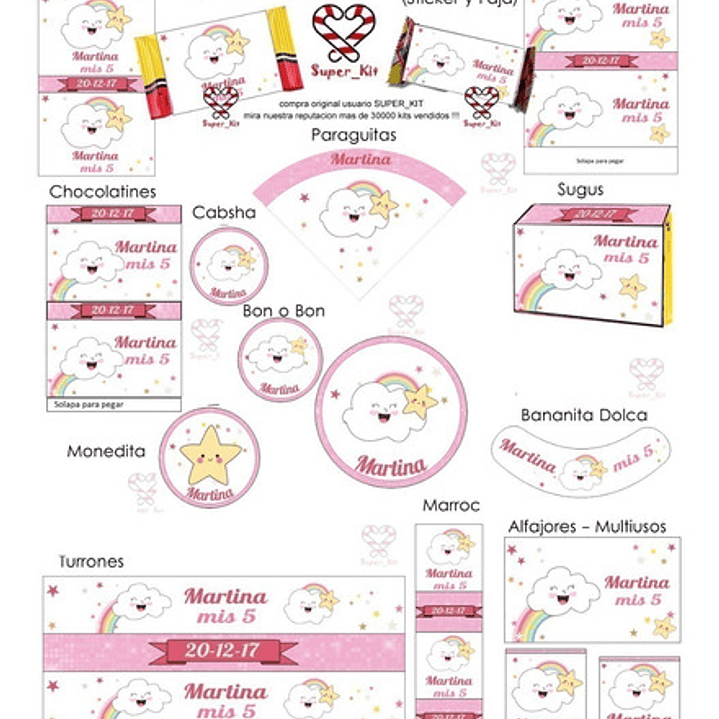 Kit Imprimible Nubecitas Nubes Arco Iris Editable 3