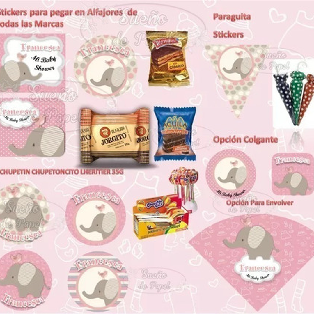 Kit Imprimible Elefante Rosa Editable 8