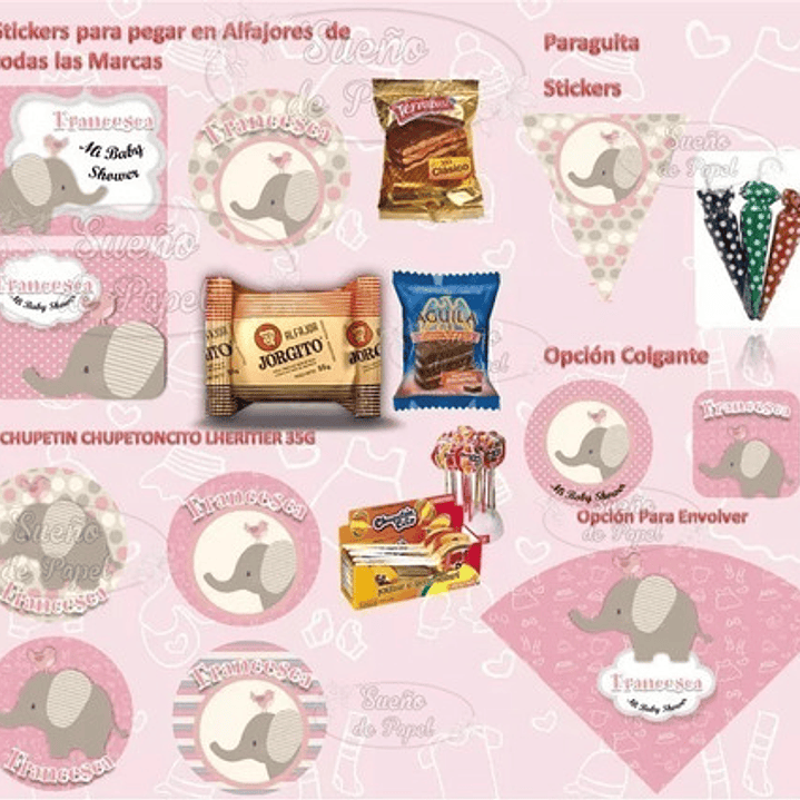 Kit Imprimible Elefante Rosa Editable 8