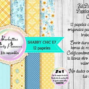 Papeles Digitales Fondos Shabby Chic Celeste Y Amarillo E7