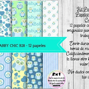 Papeles Digitales Shabby Chic Celeste Y Verde B28