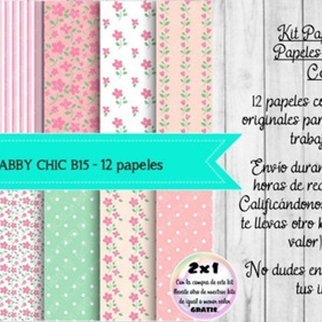 Papeles Digitales Shabby Chic Rosa Y Verde Aguamarino B15 1