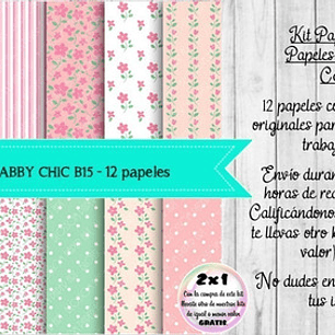Papeles Digitales Shabby Chic Rosa Y Verde Aguamarino B15