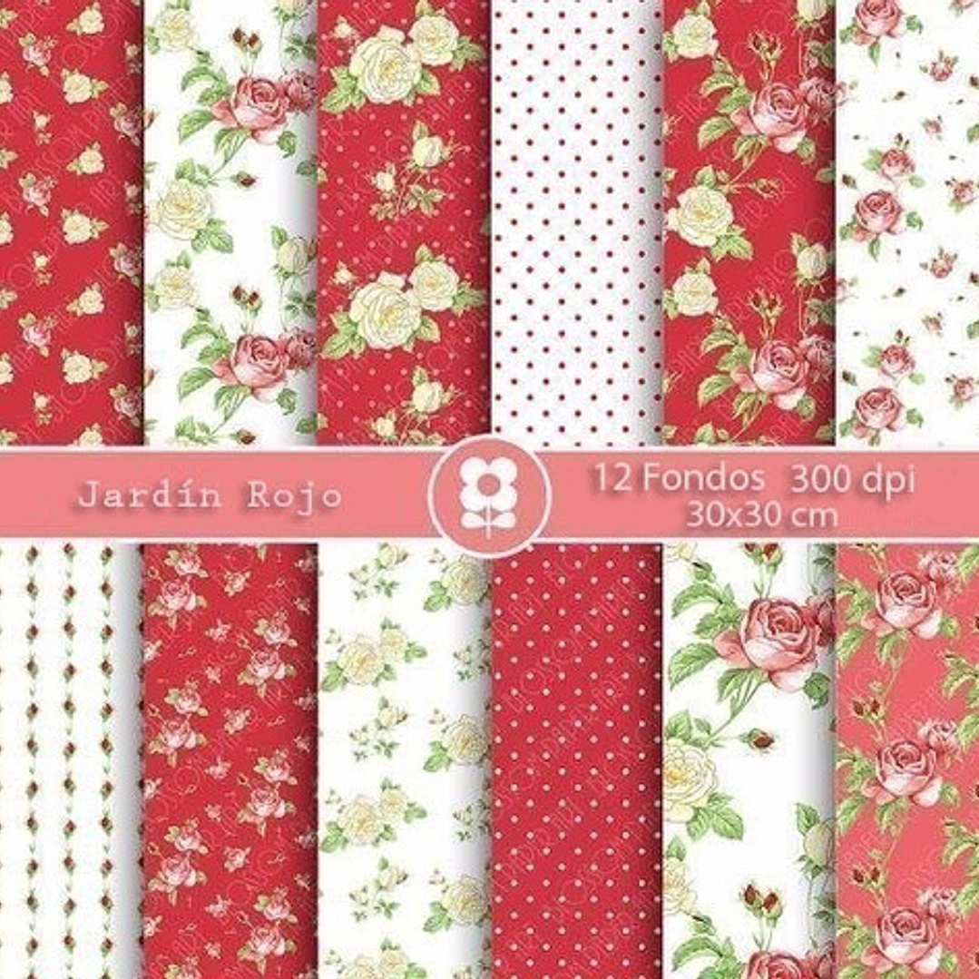 Kit Imprimible  Jardín Rojo 12   Fondos  1