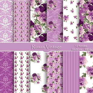Kit Imprimible  Rosas Vintage   12 Fondos Ver Promoción