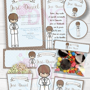 Kit Imprimible Invitaciones Candy Bar Png / Comunión Nene #2