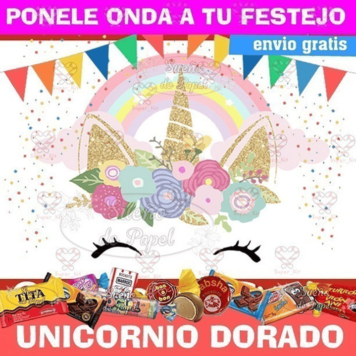 Kit Imprimible Unicornio Dorado Editable 1