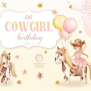 Cliparts Png Digitales Vaquerita Cowgirl Rosa Acuarela Cl11