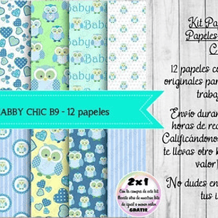 Papeles Digitales Shabby Chic Celeste Y Verde B9