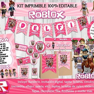 Kit Imprimible Roblox Niña Rosa 100% Editable